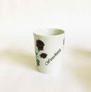 cup with two branches of red roses